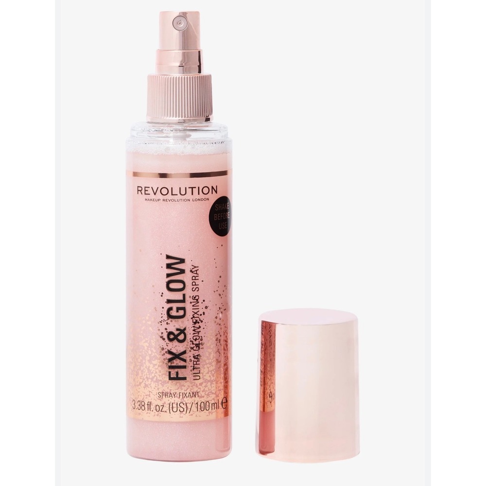 Revolution Fix & Glow‎ Ultra Glow Fixing Spray 100ml Rose Gold Shimmer New